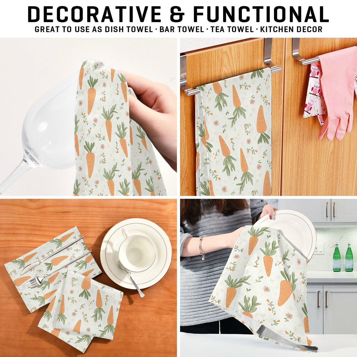 senya Kitchen Towels 4 Pack, Carrots Leaves Pattern Dish Towels Dishcloth 18x28 Inch for Kitchen Household Cleaning