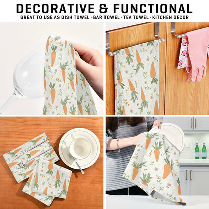 senya Kitchen Towels 4 Pack, Carrots Leaves Pattern Dish Towels Dishcloth 18x28 Inch for Kitchen Household Cleaning