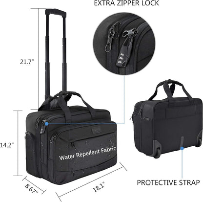 KROSER Rolling Laptop Bag for Men Women, Rolling Laptop Wheeled Briefcase for Business Fits Up to 17.3 Inch Laptop, Water-Repellent Wheeled Computer Bag Roller Case with RFID Pockets for Travel