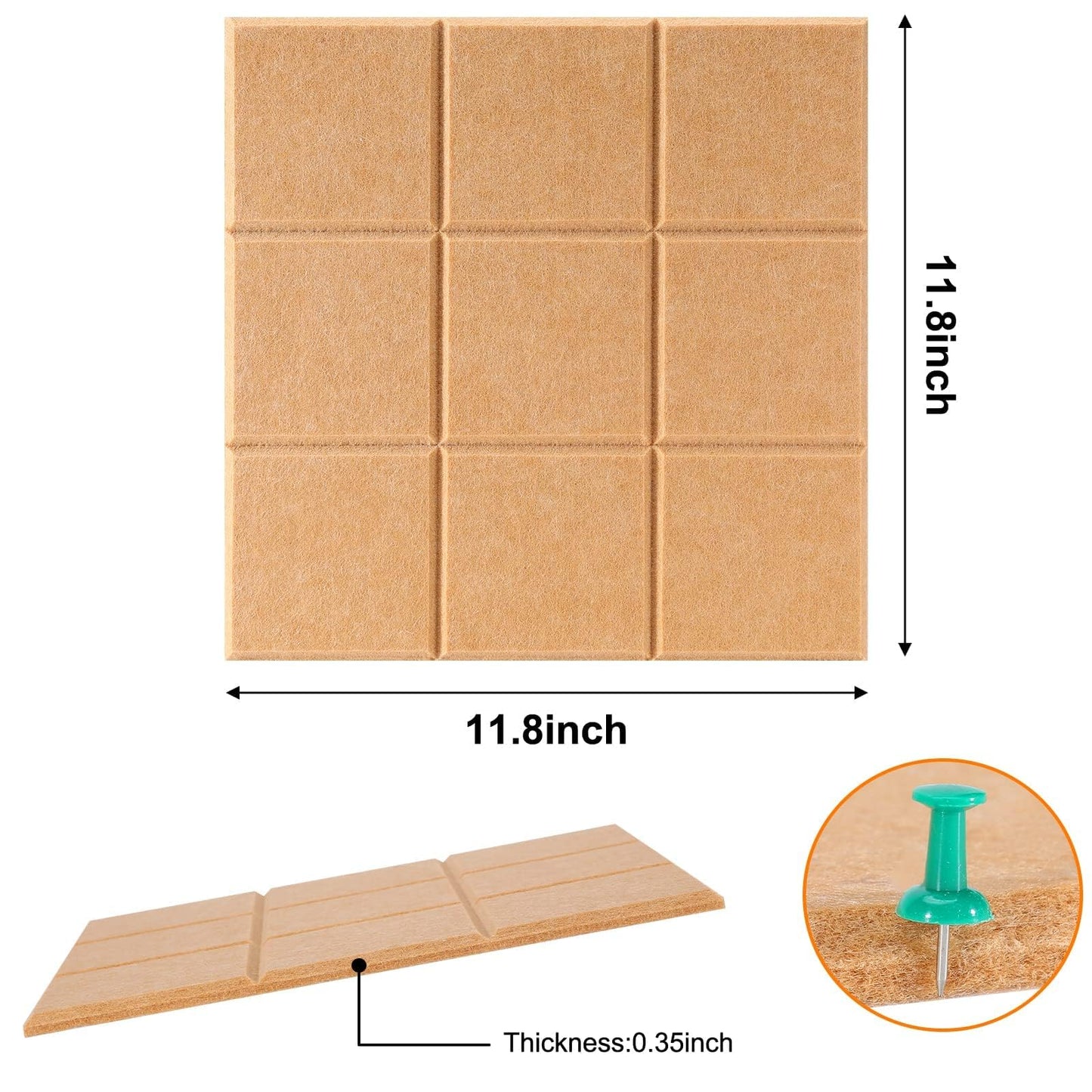 Uoisaiko Bulletin Board 6 Pack Large Pin Board 11.8" x 11.8", Felt Board Tiles with 30 Push Pins Alternative to Cork Board for Wall Damage-Free, Self Adhesive Notice Board Memo Board for Home Office