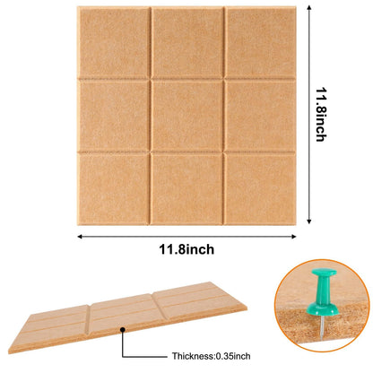 Uoisaiko Bulletin Board 6 Pack Large Pin Board 11.8" x 11.8", Felt Board Tiles with 30 Push Pins Alternative to Cork Board for Wall Damage-Free, Self Adhesive Notice Board Memo Board for Home Office