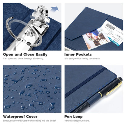 Ospelelf 3 Ring Binder With Clipboard 1 Inch Leather for Letter Size (8.5" x 11"), 5 Tab Dividers Office Supply, Dark Blue
