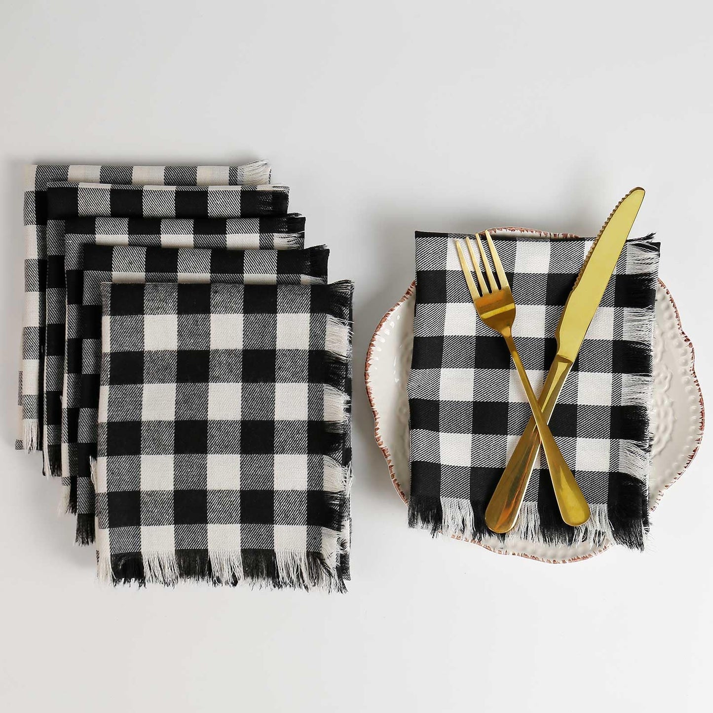wonlex Buffalo Check Cloth Napkins Set of 6, 18 x 18 Inches Plaid Dinner Napkins, Reusable Washable Napkins for Halloween, Wedding, Parties, Festival, Cocktail (Black-White)