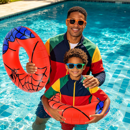 2 Pcs Spider Party Pool Floats, 24 Inch Web Pattern Swim Rings for Kids Ages 5-9 Pool Tube, Inflatable Pool Toys for Hawaiian, Beach, Water Park Fun
