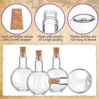 Baderke Plastic Potion Bottles with Cork 8 oz Sand Art Ball Shape Bottles with Funnels Spherical Decorative Candy Jar for Cocktail Witch Costume Props Party DIY Crafts(20 Sets)