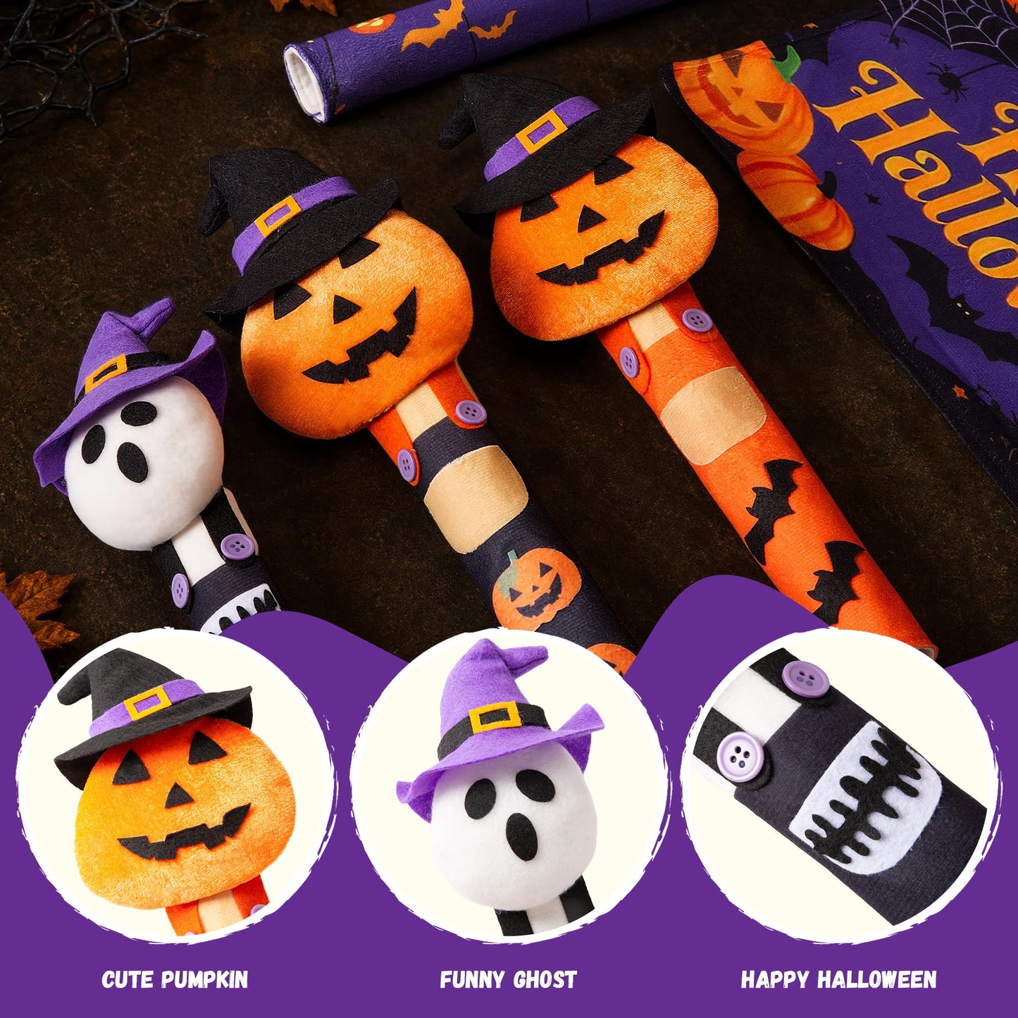 ELAMAS 5 Pack Halloween Refrigerator Handle Covers, Pumpkin Kitchen Appliance Handle Covers for Fridge, Microwave, Oven, Dishwasher, Halloween Indoor Kitchen Decor
