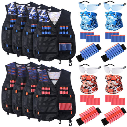 Sosation 16 Sets Kids Tactical Vest Compatible with Nerf Party Favor Accessories, Face Mask Wrist Ammo Holder Toy Gift Supplies Boys (Orange and Blue)