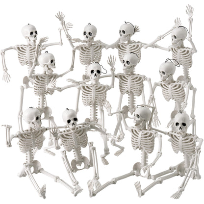 JOYIN 12 PCS 16" Halloween Skeleton Decor, Full Body Movable Stayable Joints Plastic Skeleton, Posable Hanging Skeletons for Halloween Decoration Indoor Outdoor, Graveyard Yard Party Decor