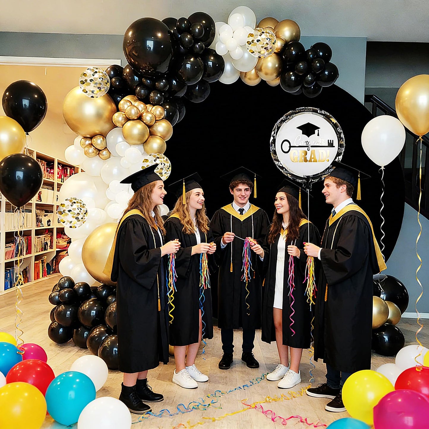 6.5x6.5ft Black Round Backdrop Cover, Polyester Fitted Circle Arch Background Stand Cover for Wedding Birthday Party Bridal Baby Shower Photography Halloween Decorations