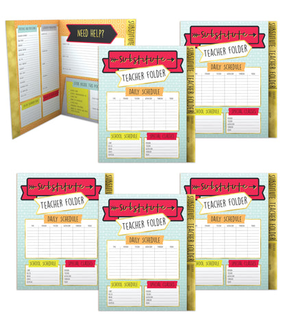 Carson Dellosa 6-Pack Substitute Teacher Folder, Schedules, Routines, Procedures, Classroom Management, Contact Information, and More with Pockets, Desk Organizer School Supplies