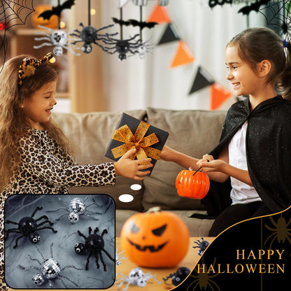 24 Pcs Halloween Disco Spiders Halloween Disco Decor DIY Disco Spiders Making Kit for Halloween Party Decor Glitter Disco Ball with Sparkle Pipe Wiggle Googly Eyes for Halloween DIY Spiders (Spider Shape)