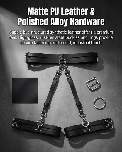 Punk Leather Thigh Harness & Garter Belt Set for Women, Gothic Lingerie Adjustable Waist Cincher with Anti-Slip Leg Straps, Body Harness for Nightclub,Halloween,Cosplay, Rave Party Fashion accessories