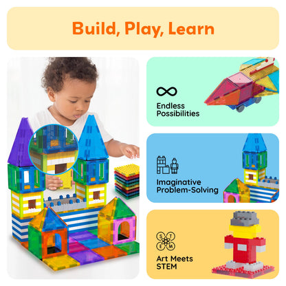 PicassoTiles Magnetic Building Blocks Brick Tiles STEM Creative Magnet Tiles Add Ons Set Construction Toy Socket Spikes Accessory Toys Educational Imaginative Learning Kit Stacking Set Toddlers Colors