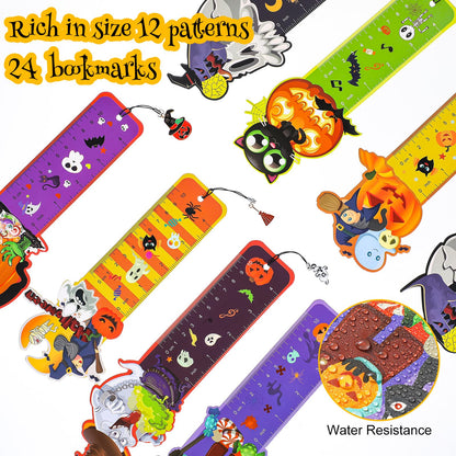 Pajean 24 Pcs Halloween Bookmarks, Ruler With Pumpkins, Ghost, Skulls Book Page Clips, Metal Charms for Classroom Rewards, Prizes, Holiday Party Favor Decorations