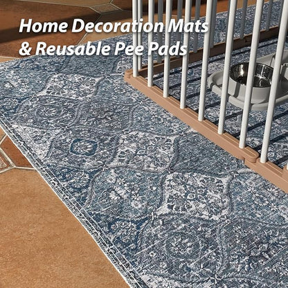 nunubaby Washable Pee Pads for Dogs, Stylish, Non-Slip and Leak-Proof Pee Pads. Reusable Potty Pads for Dogs for Crates and Floors.(Blue/Multi, 54" x54" )