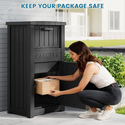 Package Delivery Box for Outside, Large Lockable & Weatherproof Anti-Theft Large Parcel Drop Box for Porch, Curbside, House Storage, Classic Black(60 Gallon)