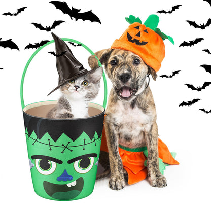 BBTO 3 Pieces Halloween Trick or Treat Bucket Candy Basket Canvas Halloween Party Tote Bags Goody Bucket for Kids Halloween Party Supplies (Halloween Monster)