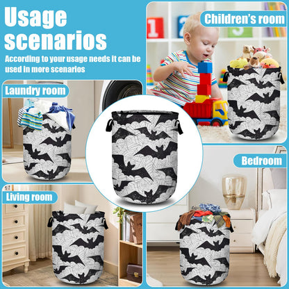 Retro Black White Bat Laundry Basket, Halloween Laundry Hamper Collapsible Oxford Cloth with Handle Clothes Storage Bin for Bathroom Laundry Room Bedroom 15.7 X 20 Inch