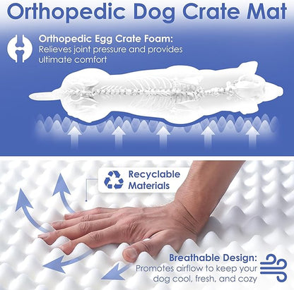 American Kennel Club Orthopedic Memory Foam Dog Crate Mat, Egg Crate Foam Cushion, Washable Cover, Non-Slip Base, Eases Joint Pain, Breathable, Durable, 42x27, Gray