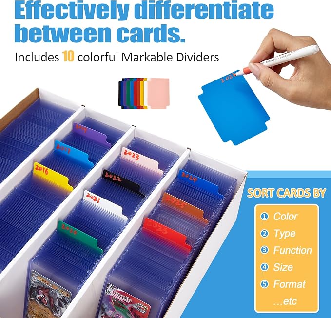 4 Pack Sports Card Boxes 3120 Count Cardboard Card Storage Box White Bulk Card Storage Baseball Card Boxes with 10 Dividers Sports Cards Storage Box for Card Game Baseball Card Storage Boxes