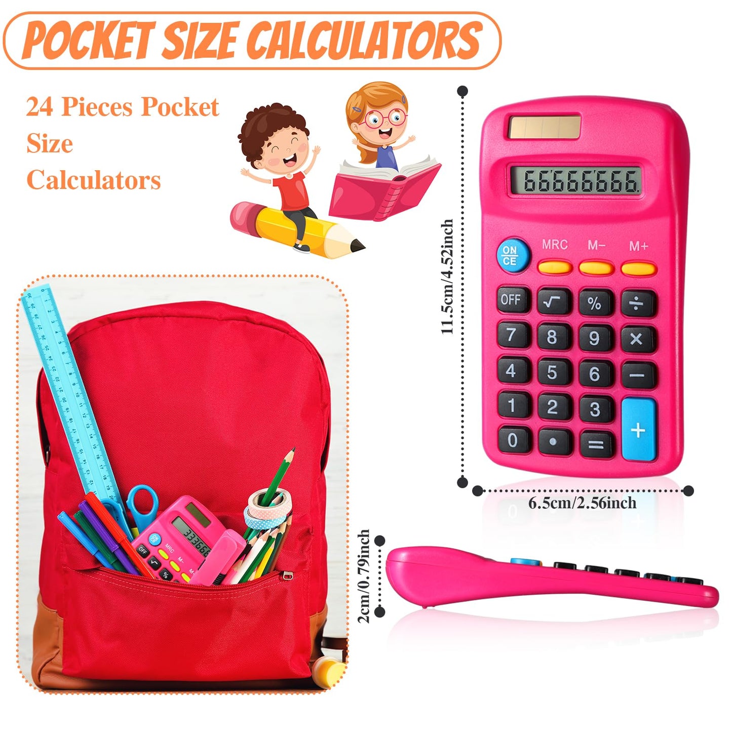 Copkim 24 Pack Student Mini Calculator for Classroom, 8-Digit Display Dual Powered Handheld Math Tools for Teachers, School Supplies and Classroom Rewards, Compact Design(Rose Red)