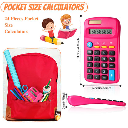 Copkim 24 Pack Student Mini Calculator for Classroom, 8-Digit Display Dual Powered Handheld Math Tools for Teachers, School Supplies and Classroom Rewards, Compact Design(Rose Red)