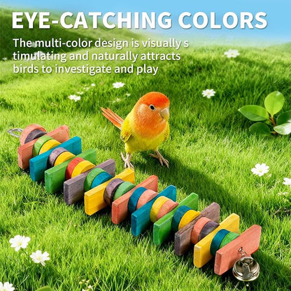 2 PCS 14.37" Multicolored Bird Toys - Stress Relief Chew Parrot Toys, Natural Wooden Blocks, Hanging Bird Cage Accessories, for Parakeets, Cockatiels, Conures, Budgies, Lovebirds