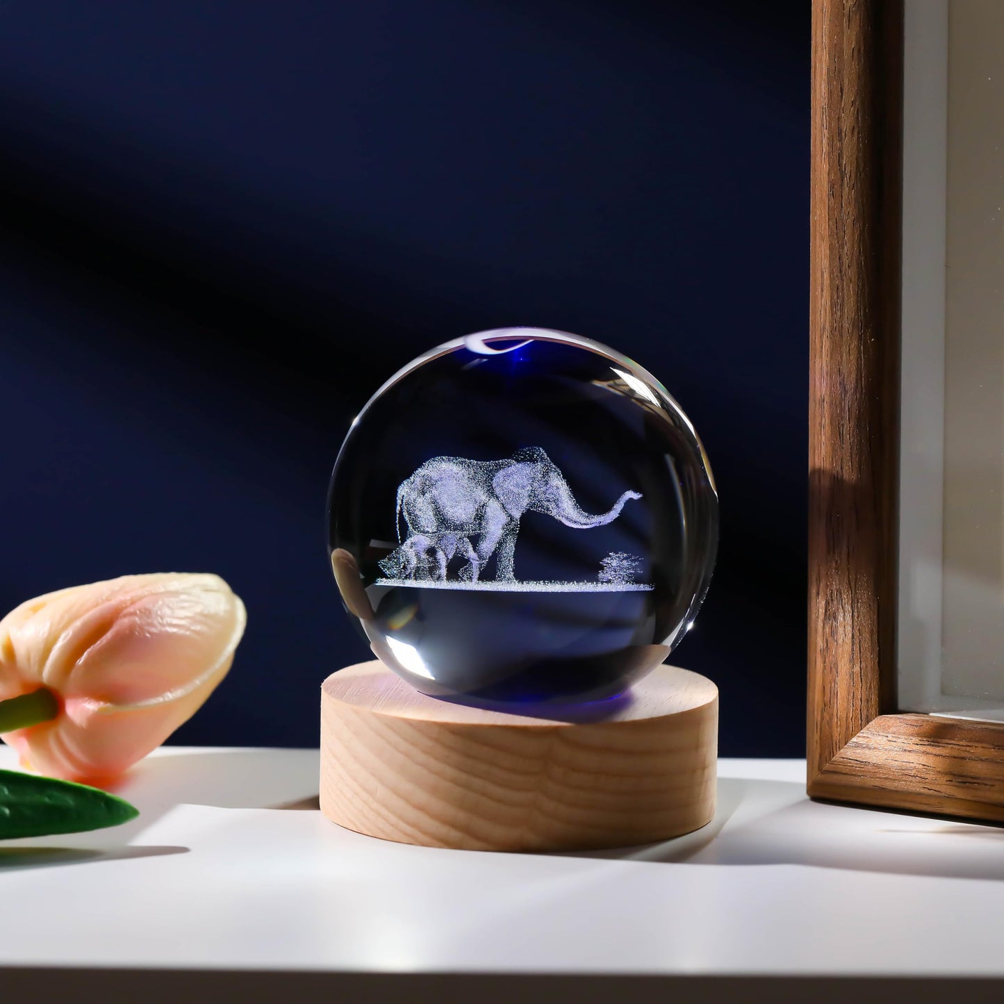 3D Elephant Gifts for Women - Crystals Ball 60mm Elephant Figurines Decor Glass Animals Figurine Keepsake Paperweight