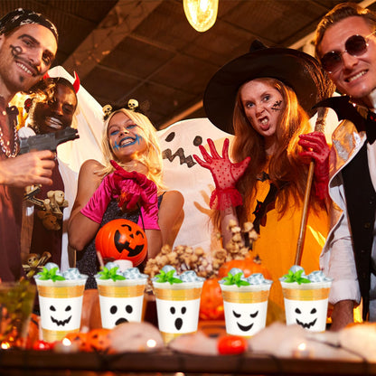 Jingmore 48 Pcs Halloween 12 oz Plastic Cups Ghost Design Disposable Cups for Halloween Party Beer Beverage Ice Cream Snacks