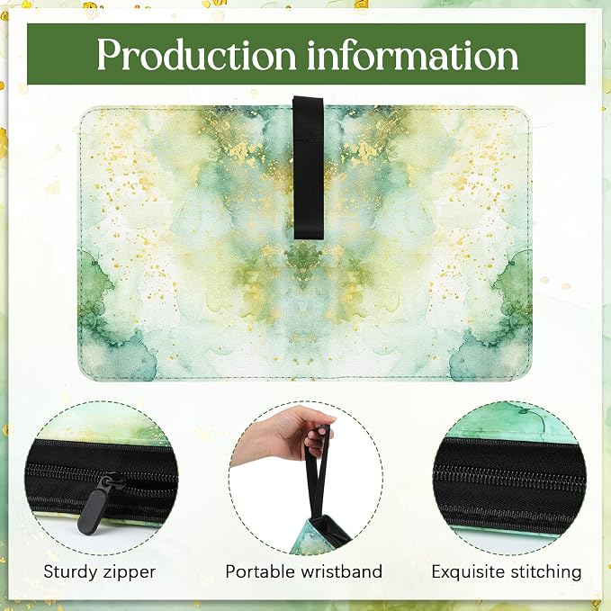 Card Binder 4/9 Pocket PU Waterproof Trading Binder Compatible with Mtg/ygo/tcg for 400/900 Portable Album Holder with Zipper Wristband Card Organizer(Green Marble,9.8 x 7.7 x 2 Inch)