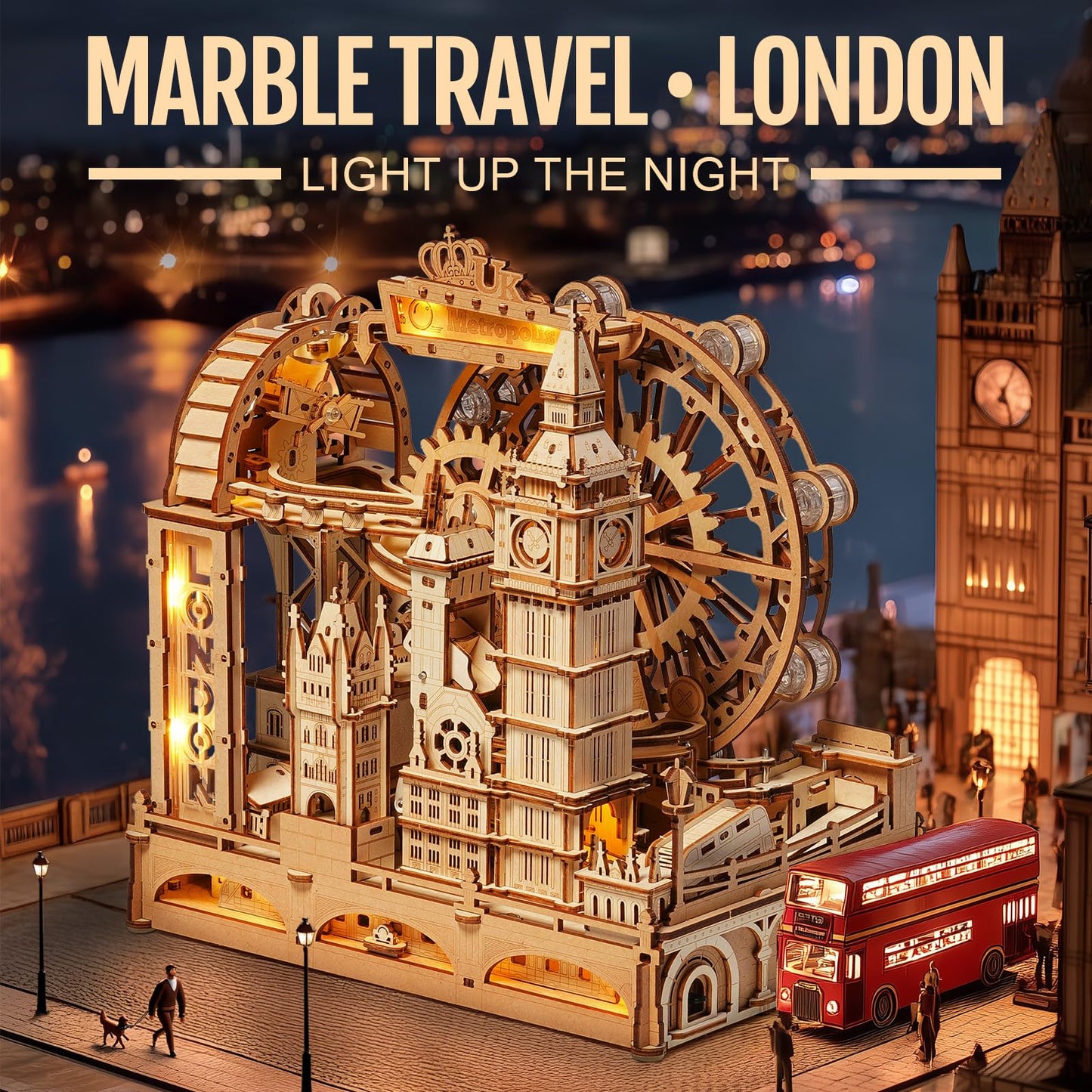 ROKR 3D Wooden Puzzles for Adults,Marble Travel London,431Piece 3D Puzzles,Marble Run Gift for Adults