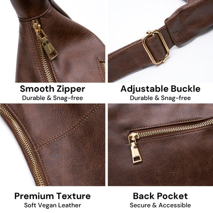 Purses for Women Slouchy Shoulder Bag Hobo Bag Soft Vegan Leather Adjustable Wide Strap Crossbody Tote Multi Pocket Handbags (Brown)