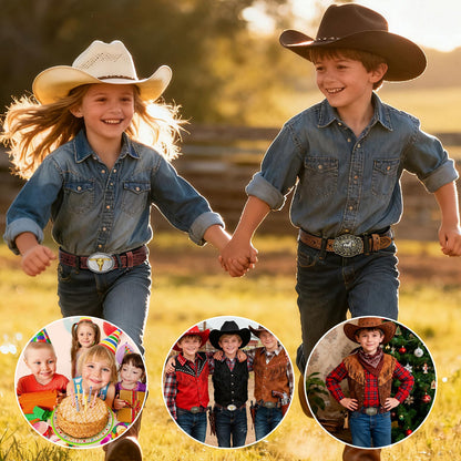 SANSTHS Kids Western Belt without Buckle Genuine Leather Boys Girls Belt Strap Cowgirl Cowboy Belts for Jeans Western Gifts, Embossed Leaf/Black Coffee
