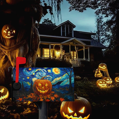 Dacawin Halloween Pumpkin Magnetic Mailbox Covers Standard Size 18 x 21 Van Gogh's Starry Night Mailbox Wraps Cover Oil Painting Decorations Post Box Cover for Garden Yard Outdoor Decor