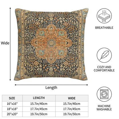 17th Century Turkish Carpet Print Throw Pillow Covers Modern Pillow Cushion Cases, Decorative Square Pillowcases for Sofa Couch Bedroom Living Room Car 20"X20"
