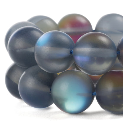 RUBYCA 10mm Round Moonstone Matte Crystal Glass Beads Aura for Jewelry Making Grey, 1 Strand