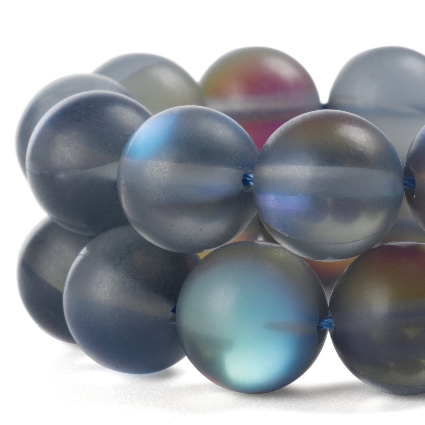 RUBYCA 12mm Round Moonstone Matte Crystal Glass Beads Aura for Jewelry Making Grey, 1 Strand