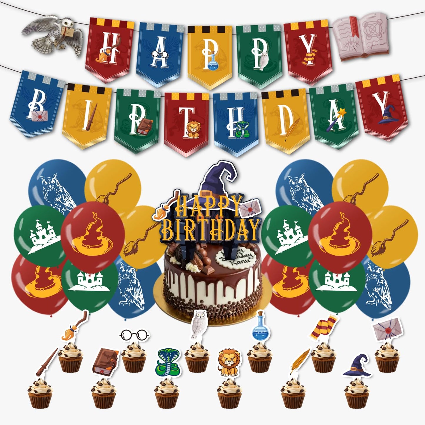 Magical Wizard Birthday Party Decorations Supplies Includes Happy Birthday Banner Balloons Cake Toppers Cupcake Toppers for Boys and Girls Halloween Party
