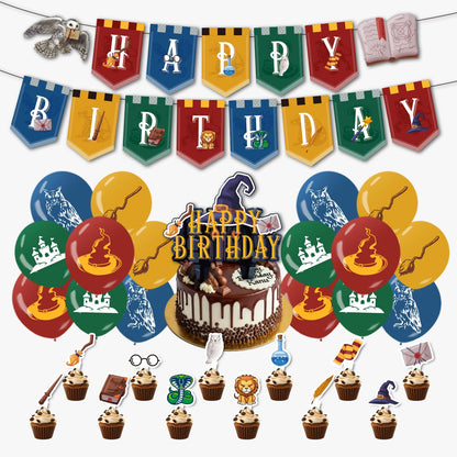 Magical Wizard Birthday Party Decorations Supplies Includes Happy Birthday Banner Balloons Cake Toppers Cupcake Toppers for Boys and Girls Halloween Party