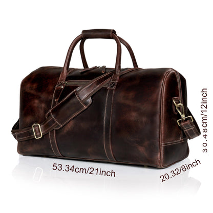 21 Inch Genuine Buffalo Leather Travel Duffle Bag | Overnight Weekend Leather Bag | Sports Gym Duffel for Men| Airplane Under Seat Carry on Bags (brown)