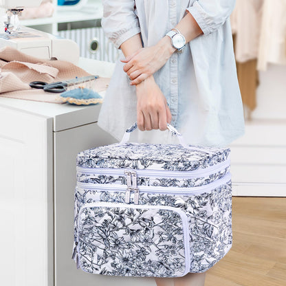 AMOIGEE Double-Layer Sewing Organizer Storage Bag with 2 Detachable Pouches, Large Quilted Sewing Basket for Supplies & Tools, Portable Travel Sewing Kit Case, Gift for Mom(BAG ONLY)