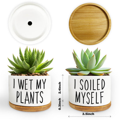 2 Pack I Wet My Plants - Funny Ceramic Planter Pot with Drainage, Cactus Pot, Cute Succulent Pots,Aloe Vera Plant Pot,Funny Plant Gifts for Women, Friends, Coworker
