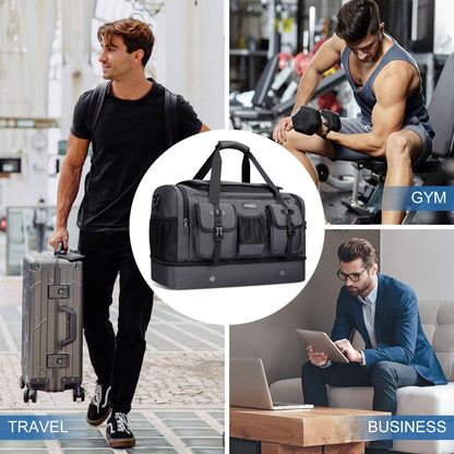 WITZMAN Duffle Bag for Men Large Carry On Travel Mens Weekender Overnight Bags with Shoes Compartment for Sports Gym(B723 Silvery Grey)