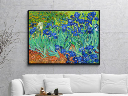 Wieco Art Irises Modern Stretched and Framed Floral Giclee Canvas Print By Van Gogh Famous Flowers Oil Paintings Reproduction Artwork Pictures on Canvas Wall Art for Bedroom Home Decorations