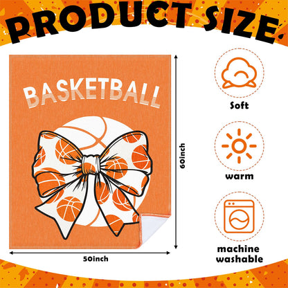 Hillsuren Orange Basketball Coquette Bow Blanket 50 x 60 Softball Sports Throw Blanket Bow Stuff Team Gifts for Ball Lovers Players Home Decor Halloween Christmas Thanksgiving Gift