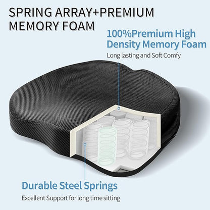 Wheelchair Seat Cushion - High Density Memory Foam and Inner Springs Comfort Support Without Flatten - Mobility Scooter Accessories - Large Chair Pad Pain Relief for Adults & Seniors