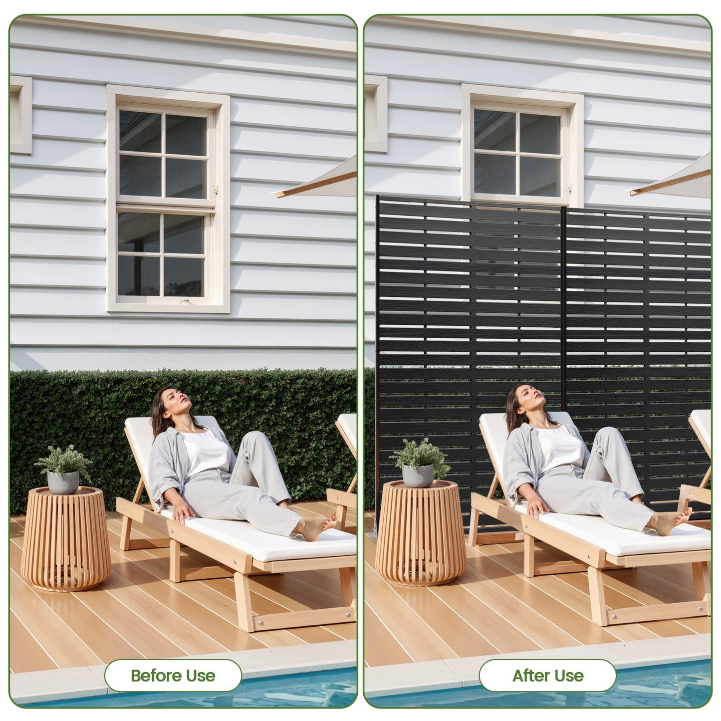 Diyfire Outdoor Privacy Screen 60" H HDPE Decorative Panel Freestanding Privacy Fence with Stand, Privacy Screens with Louvered 5 Panels, Weather-Resistant Panel Fence for Patio, Balcony, Pool, Black