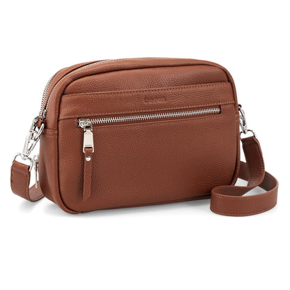 befen Genuine Leather Crossbody Bags for Women Small Camera Purses with Built in RFID Wallet Woman Shoulder Bag Handbags (Dark Brown)