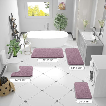 OLANLY Bathroom Runner Rugs 47x24, Soft Absorbent Chenille Bath Rugs, Rubber Backing Quick Dry, Machine Washable Long Bath Mats for Bathroom Floor, Tub and Shower, Home Decor Accessories, Deep Plum