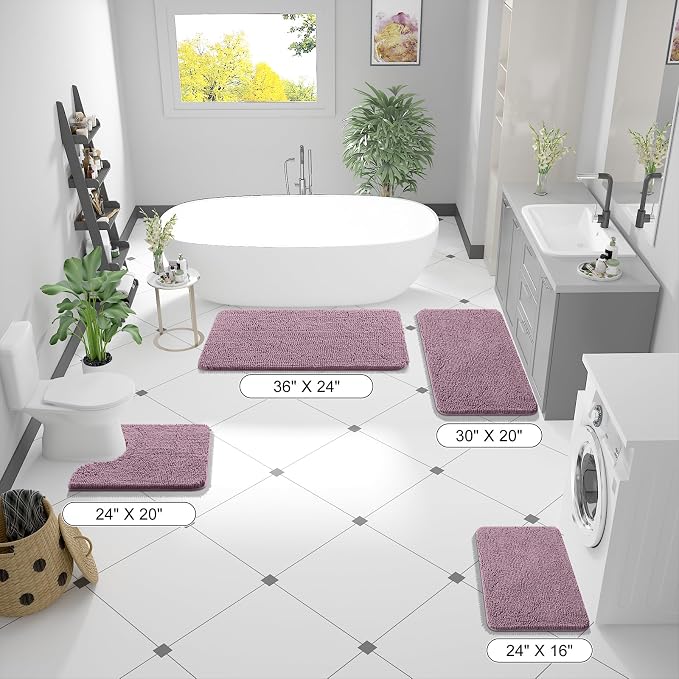 OLANLY Bathroom Runner Rugs 59x20, Soft Absorbent Chenille Bath Rugs, Rubber Backing Quick Dry, Machine Washable Long Bath Mats for Bathroom Floor, Tub and Shower, Home Decor Accessories, Deep Plum